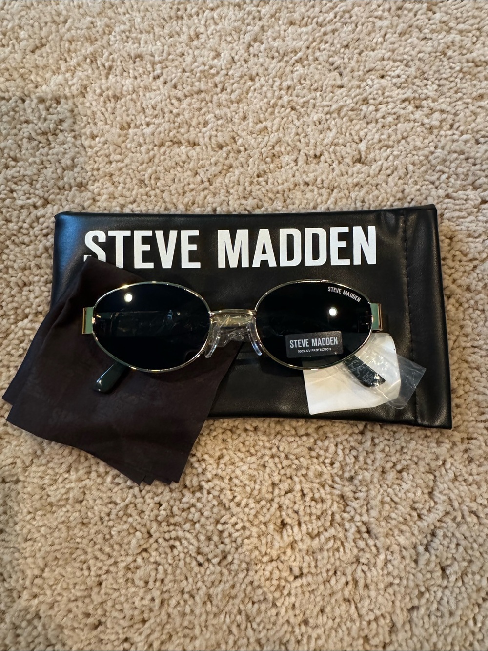 Steve Madden Gold Frame Black Lens Oval Sunglasses